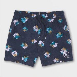 Volcom Manic Black Floral Print Swim Trunks Size XL